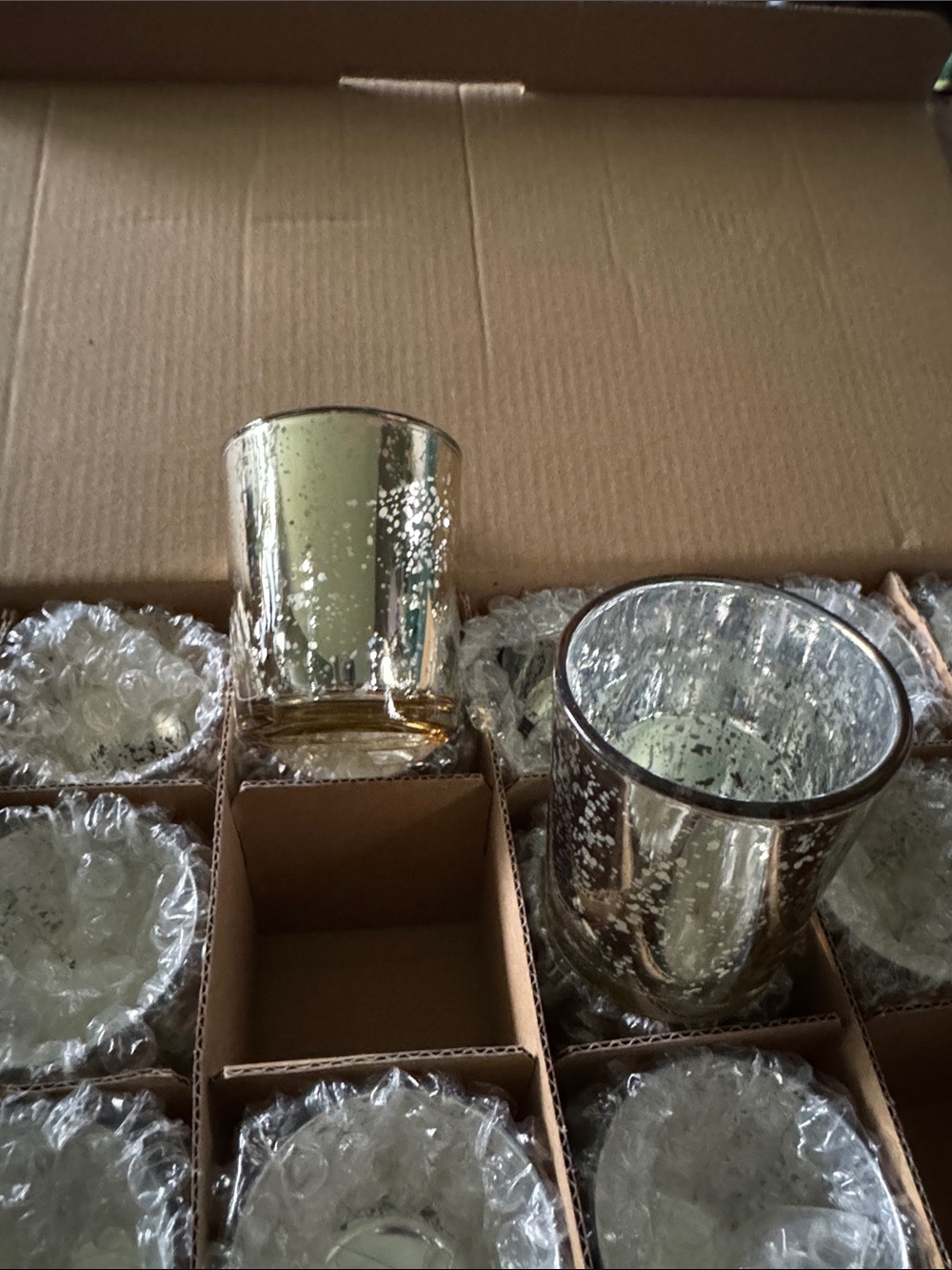 Antiqued Silver Mercury Glass Votive Holders, Set-Ready